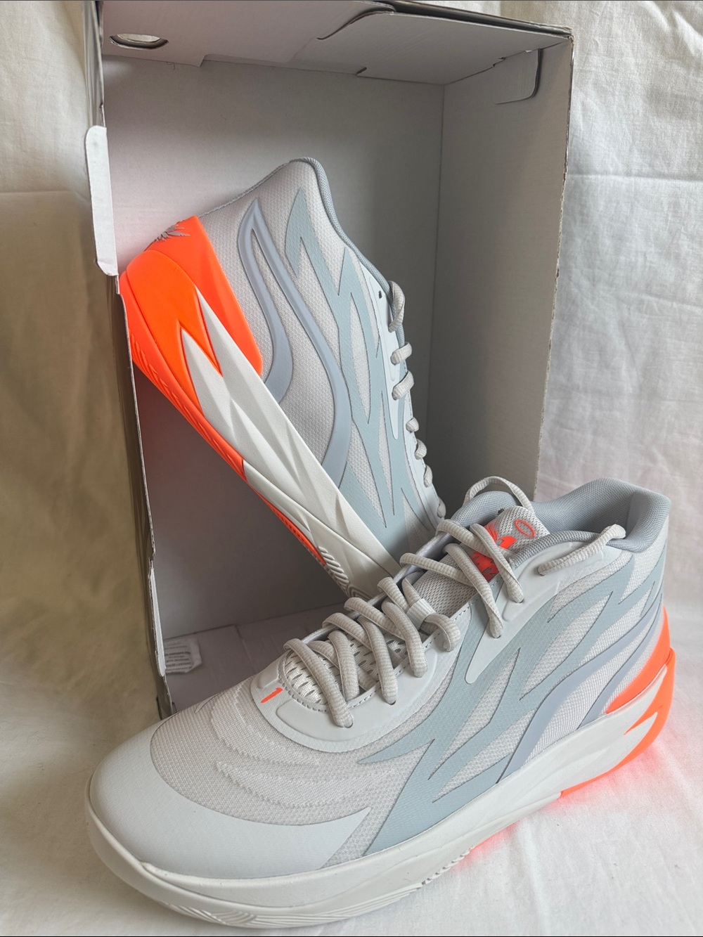 Puma Men's Light Gray Sneakers with Neon Orange Accents